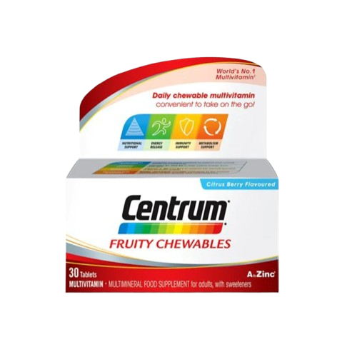 Centrum Fruity Chewables – 30 citrus berry flavoured tablets with sweetener